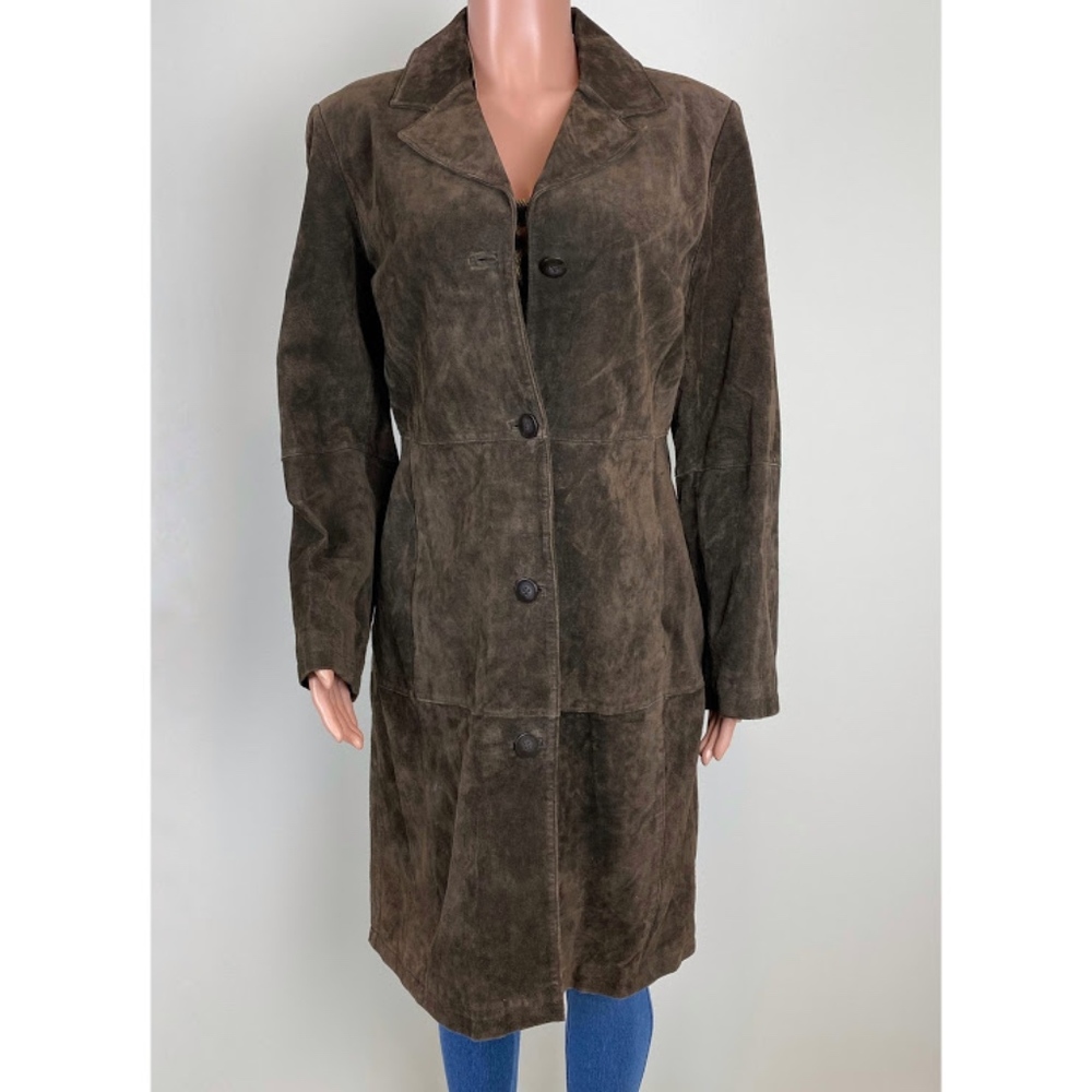 Massini Brown Genuine Suede Leather Long Coat Sz L